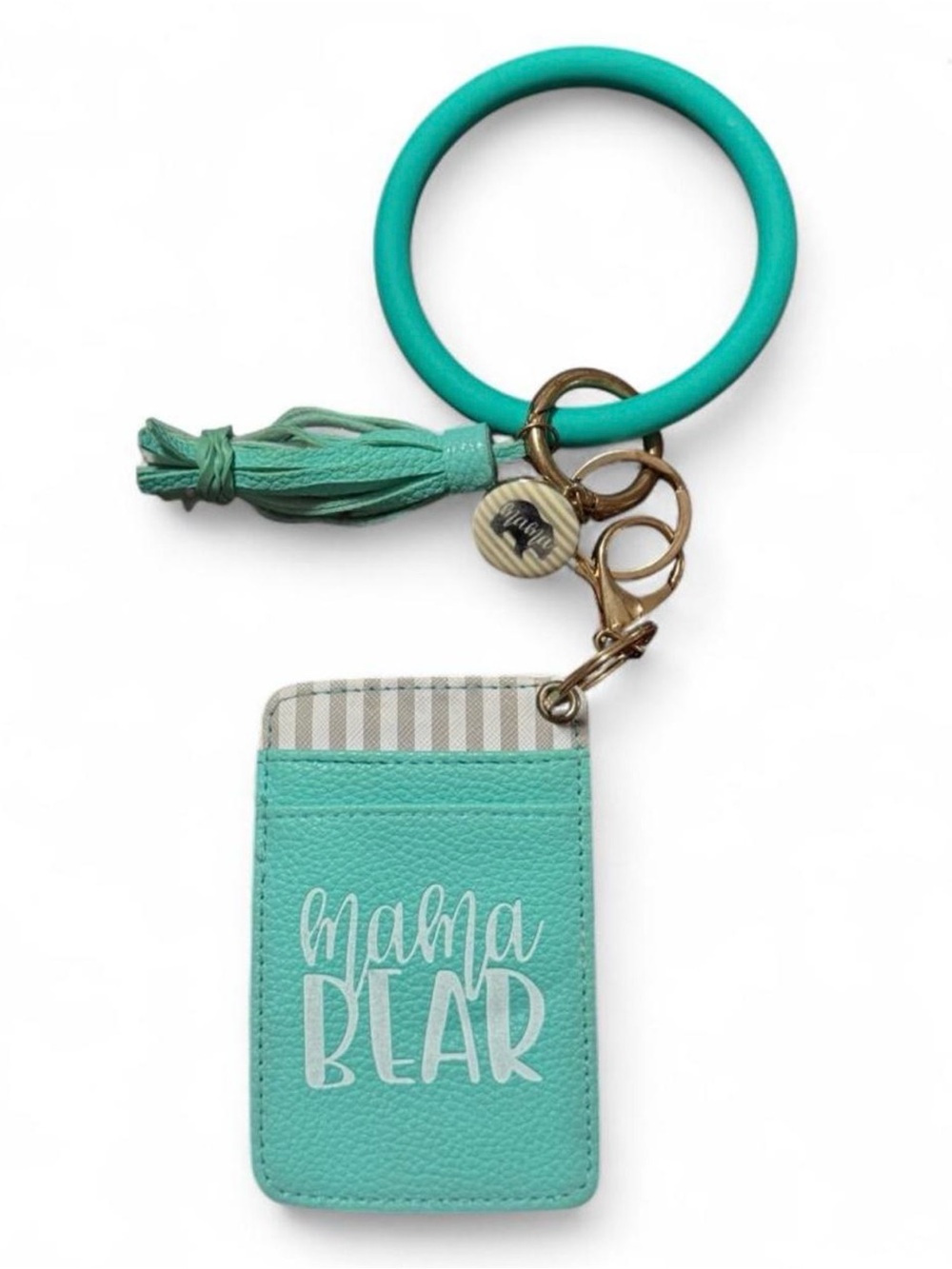 Mama Bear Teal Wristlet Card Holder Keyring